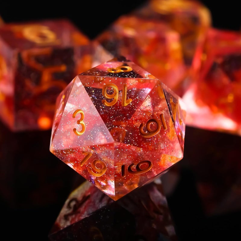FugaCity DND Dice Set,Liquid Core Handmade Sharp Edge 7 Piece Resin Dice-Dungeons and Dragons Polyhedral Dice Set, D&D Dice Set with Gift Dice Case for RPG MTG Table Games （Red - Image 3